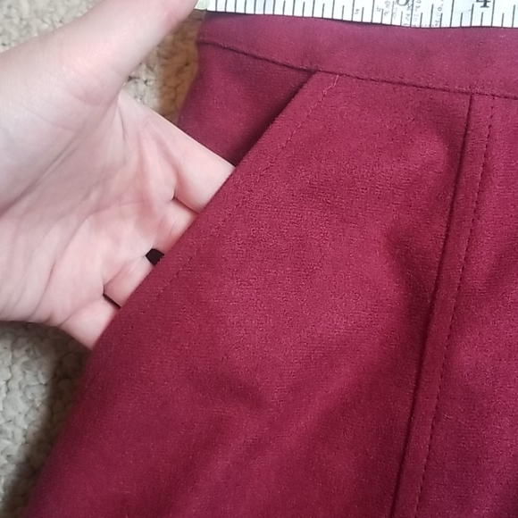 Burgundy Suede Mini Skirt with Snaps - Picture 4 of 6